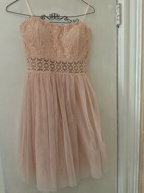 Girls' Pale Blush Lace & Tulle Formal Dress